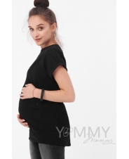 Футболка для беременных и кормящих мам черная 